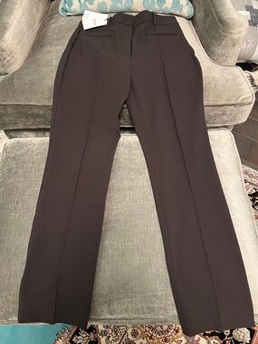 NWT Reiss Norla Pintuck Tapered Trouser Pants Chocolate Brown US 6L / UK10L Tall